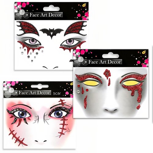 Halloween Blood Face Jewels for Women Vampire Costume Face Jewels Stick on Scary Rhinestone Gems Vampire Accessories Halloween Costumes for Women Girls 3Packs (bats+scars+vampire tears)