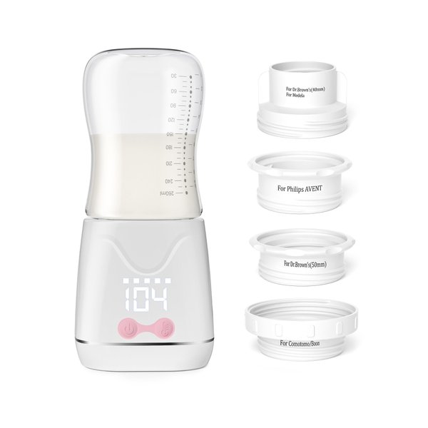 Portable Bottle Warmer, w-maxa Fast Baby Bottle Warmer for Travel with Glass Bottle & 4 Adapters, Rechargeable Bottle Warmer On The Go with Precise Temperature Control for Breastmilk, Formula