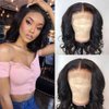 Lace Front Wigs Human Hair 13x4x1 T-Part Body Wave Bob Wigs Brazilian Virgin Middle Part Human Hair Wigs for Black Women Pre Plucked with Baby Hair 150% Density Natural Color(12 inch)