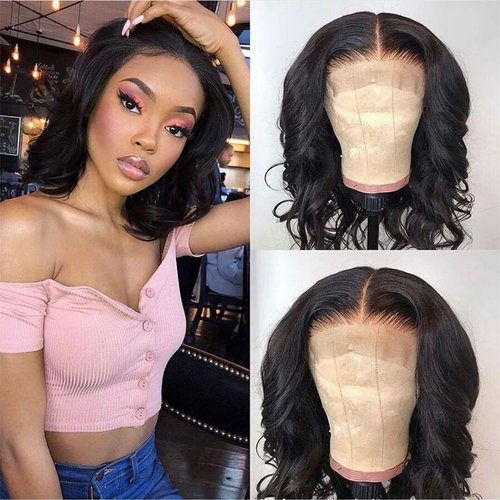 Lace Front Wigs Human Hair 13x4x1 T-Part Body Wave Bob Wigs Brazilian Virgin Middle Part Human Hair Wigs for Black Women Pre Plucked with Baby Hair 150% Density Natural Color(12 inch)