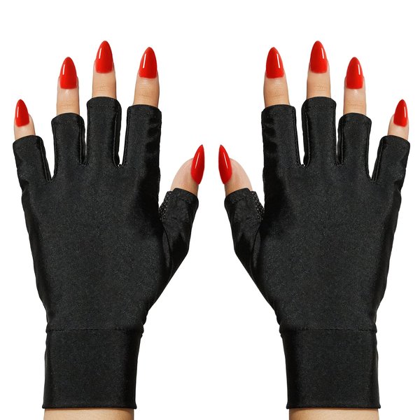 Makartt UV Gloves for Gel Manicures - Professional UPF50+ UV Protection Gloves Fingerless Stretchy Farbric Nail Art UV Nail Gloves for Women Men Anti UV Protect Hands From UV Harm, Black