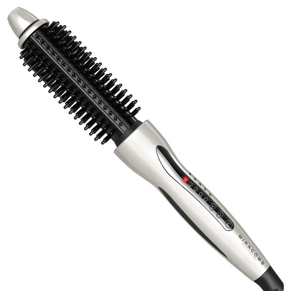 MIRACOMB Hair Curler Straightening Brush Ceramic Tourmaline Cool Touch PRO Multi Styler with 5 Heat Adjustments 1 Inch Barrel Auto Shut Off, Pearl White (Package May Vary)