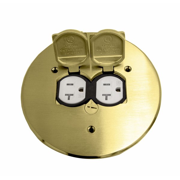 ENERLITES Dual Flip Lid Floor Box Cover, 5.75" Diameter, 20A Tamper-Weather Resistant Receptacle Outlet, Watertight Gaskets, 975517-C, UL Listed, Brass, 2. Brass 5.75", 1 Gang