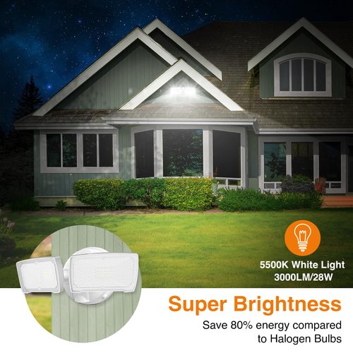 LEPOWER 3000LM LED Flood Light Outdoor, Switch Controlled LED Security Light, 28W Exterior Lights with 2 Adjustable Heads, 5500K, IP65 Waterproof for Garage, Yard, Patio White