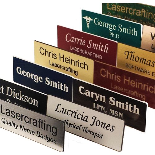 Business Name Tag/ID Badge Custom Engraved, Magnet, Pin, Screws or Tape - Size Choices - Lasercrafting Name Badges and Name Tags for Classroom, Business, Office