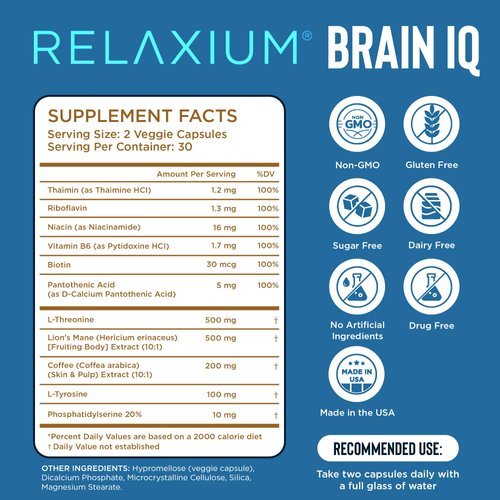 BrainIQ Nootropic Brain Supplements for Memory and Focus | Memory Supplement for Brain Health | Cognitive Supplement & Memory Pill with Lion's Mane, L-threonine & Coffee Extract | Vegan, 60 Capsules