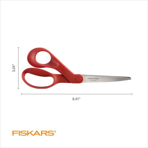 Fiskars® All-Purpose Left-Handed Scissors - Ergonomically Contoured - 8" Stainless Steel - Paper and Fabric Scissors for Office, Arts, and Crafts - Red