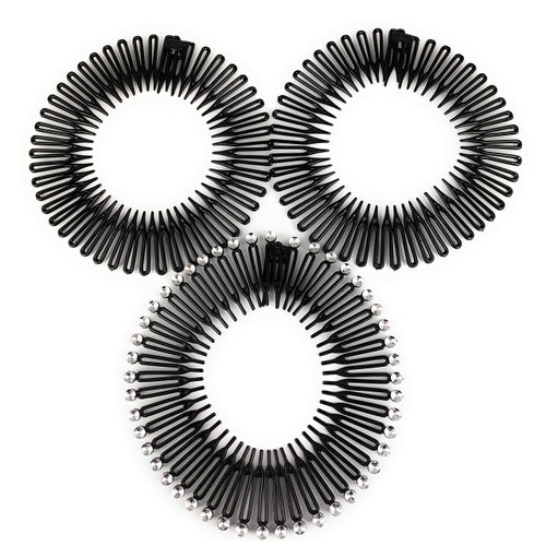Artist Unknown Black Silver headband Set of 3 Flex spider hair comb teeth accordion style stretch hair band accessory zig zag headband