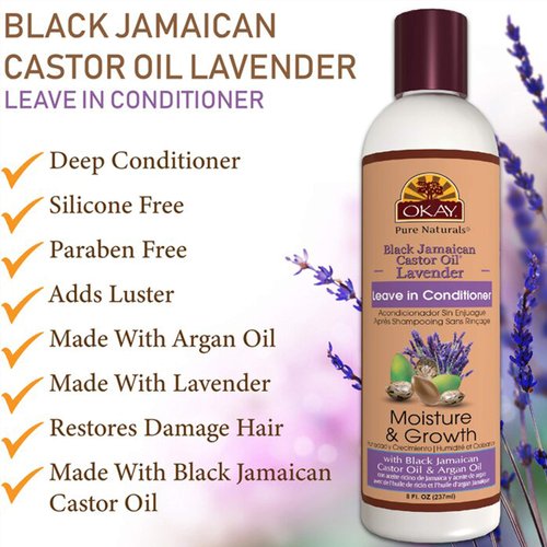 OKAY Black Jamaican Castor Oil Leave In Conditioner - Hair Moisturizer for Women and Men, Natural Hair Product for Hair Growth, Curly Hair Grease for Smooth, Moisturized Hair - 8 Oz