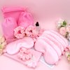 ANBALA 18 Pcs Sleepover Party Supplies, 6 Pink Satin Sleep Eye Masks, 6 Pink Velvet Scrunchies