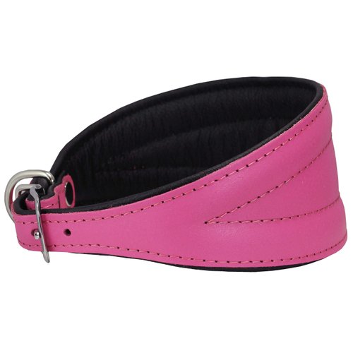 Dogs My Love Real Leather Extra Wide Padded Tapered Dog Collar (16.25"-18.75" Neck; 3" Wide, Pink)
