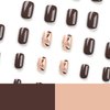 Fall Press on Nails Short Square Fake Nails Thanksgiving False Nails with Brown Gold Glitter Designs Brown Glue on Nails Autumn Stick on Nails Cute Acrylic Nails Full Cover Glossy Nude Artificial Nail