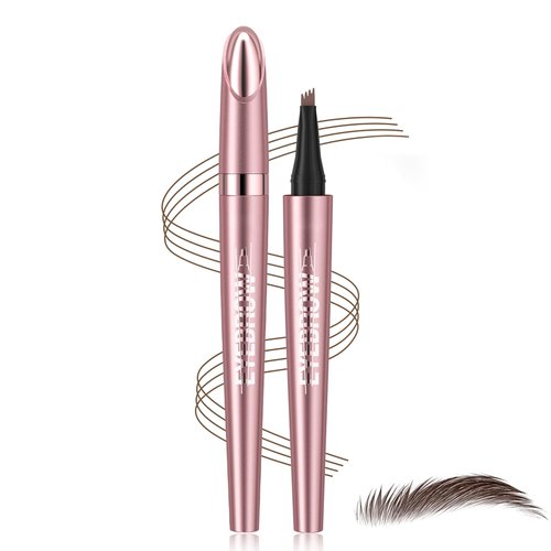 3D Eyebrow Pencil, 4 Tip Microblading Eyebrow Pencil, 24 Hours Smudge Proof Brow Pen, Brow Pen Makeup Natural Fine Stroke, Waterproof Eyebrow Pencil for Women (Dark Brown) - 1 Pack
