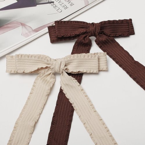 Bow Hair Clip for Girls Skinny Bow Hair Slide Barrette Wavy Edge Hair Bow Long Tail Ribbon Tassel Hair Bow Clips for Women Simple Hair Ribbons Accessories Pack of 4