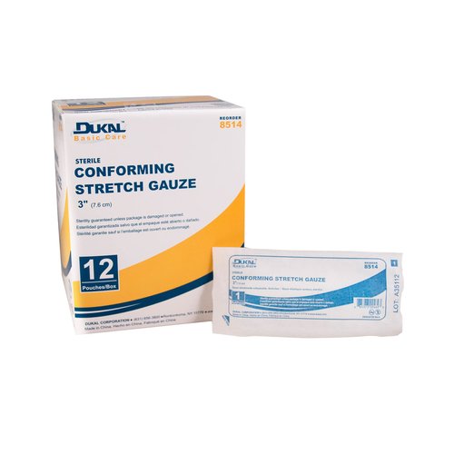 Dukal 8514 Rolls Basic Care Conforming Stretch Gauze Bandage, 3", Sterile