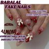 BABALAL Almond Press on Nails Medium Fake Nails Pink Glue on Nails 3d Bow Design Y2k Sliver Heart 24Pcs Stiletto Valentine's Day Cute Stick on False Nails for Women and Girls