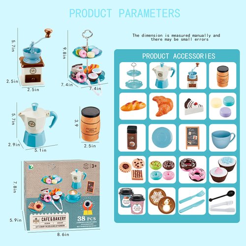GIFTRRTOY Pretend Tea Party Set for Little Girls, 41 PCS Coffee Maker Set and Play Food Dessert Set for Kids Age 3 4 5 6 7 8 9, Kids Kitchen Pretend Play for Princess Girls Boys