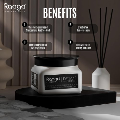 Raaga Professional Detan Advanced Cream 17.64 Ounce (500g) | to Nourish & Hydrate | with Goodness of Charcoal & Dead Sea Mud | Deep-Cleansing for Radiant Skin