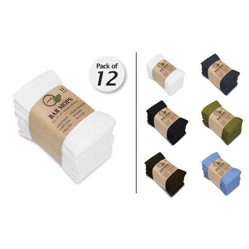 Softolle Kitchen Towels, Pack of 12 Bar Mop Towels -16x19 Inches -100% Cotton White Super Absorbent Towels, Multi-Purpose for Home and Bar Cleaning (White)