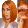 250% Density Bob Wigs Human Hair 13x4 Orange Lace Front Wig Human Hair Glueless Ginger Wig Human Hair #350 Straight Human Hair Lace Frontal Wigs Natural Hairline Pre Plucked With Baby Hair 10 Inch