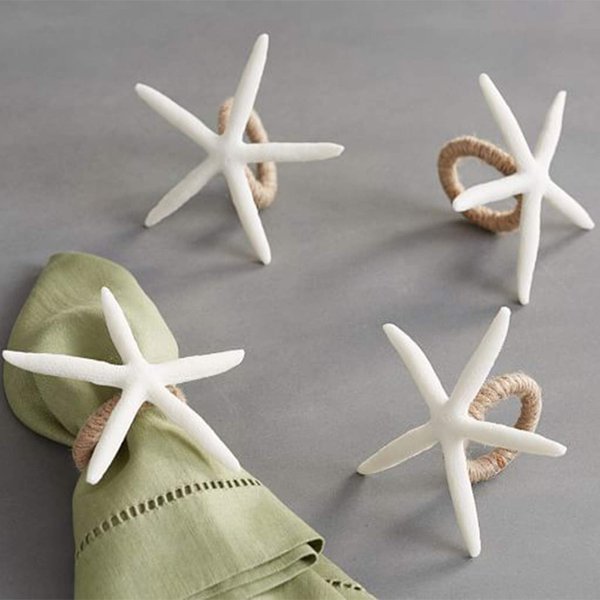 wonlex Summer Napkin Rings Set of 4, White Faux Sea Star Napkin Ring for Crafts, Starfish Serviette for Tables, Wedding, Birthday, Banquet, Thanksgiving Day, Christmas (Starfish)