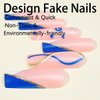 Square Press on Nails Long Fake Nails Blue White French tip Stick on Nails Evil Eye False Nails Gold Glitter Swirl Acrylic Nails 24Pcs Coffin Shiny Artificial Nails for Women Girls Manicure