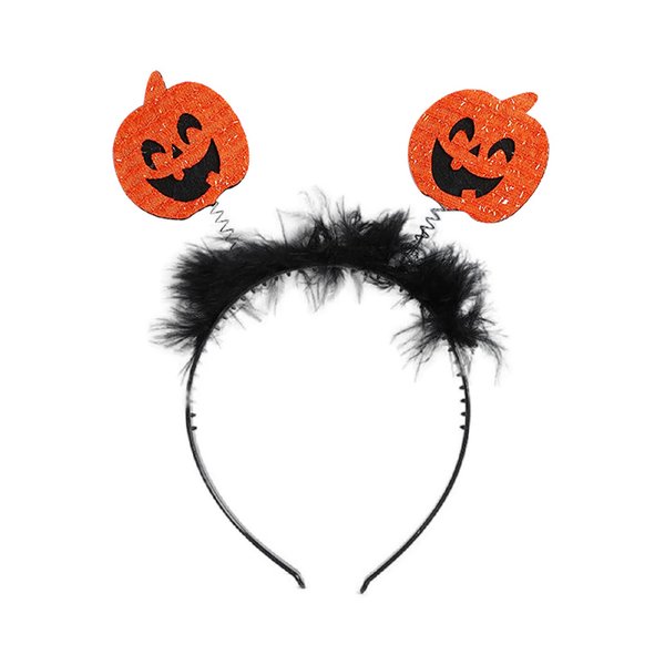 Tnoeuz Halloween Headband, Glitter Pumpkin Headband Black Fluff Hair Band Headwear for Halloween Party