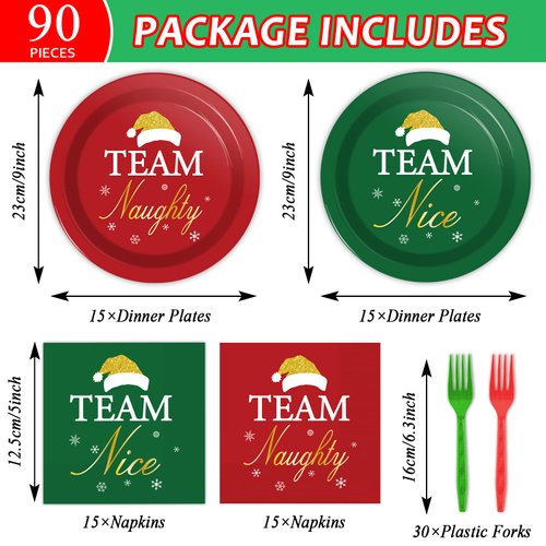 30 Guests Christmas Party Supplies Paper Plates Napkins Forks Tableware Set Disposable Holiday Seasonal Xmas Party Team Nice Dinner Dessert Plate Decoration for Kids Children,90Pcs