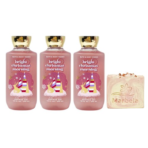 Bath & Body Works Bright Christmas Morning 3 Pack Shower Gel Set with a Himalayan Salts Springs Bar Soap - Full Size
