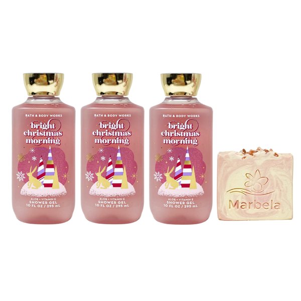 Bath & Body Works Bright Christmas Morning 3 Pack Shower Gel Set with a Himalayan Salts Springs Bar Soap - Full Size