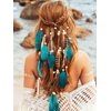 GORTIN Boho Feather Headband Hippie Headpiece White Gypsy Costume Headband Indian Hair Band Festival Headdress Bohemian Feather Hair Accessory for Women and Girls (D-Blue+Brown)
