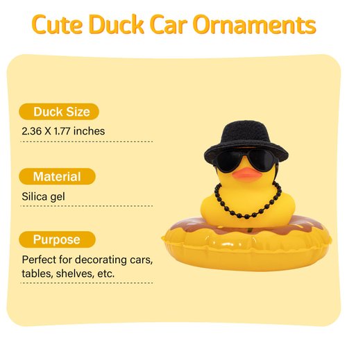 wonuu Rubber Duck Car Decorations Cute Car Accessories Dashboard Car Ornament with Cowboy Hat Swim Ring Colour Necklace and Sunglasses