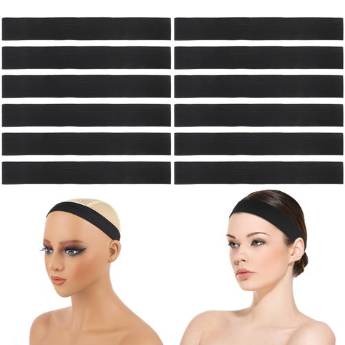 Hariendny 12 Pcs Elastic Bands for Wig, Edge Adjustable Lace Melting Band for Wigs, Melting Bands for Lace Front Wigs, Black Edge Laying Elastic Fixing Band 1.2 Inch in Width 23.6 Inch in Length