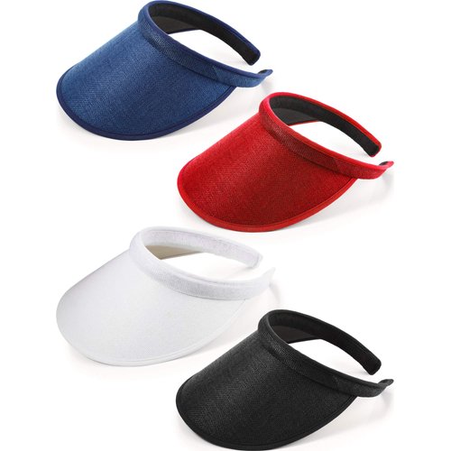 Sun Visor Hats for Women Men Clip on Wide Brim Visor Hats Sports Tennis Golf Cap for Travel Outdoor Activity (Black, White, Navy Blue, Red,4 Pieces)