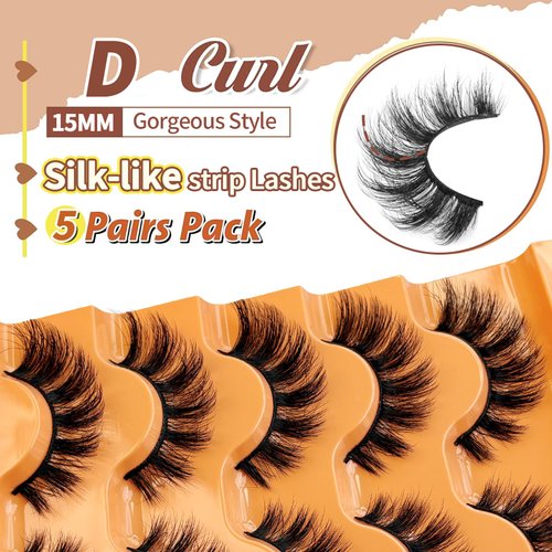 5 Pairs Strip Lashes Wispy False Eyelashes Natural Faux Mink Strip Eyelashes Light Volume Fake Eye Lashes by FOINEMYED