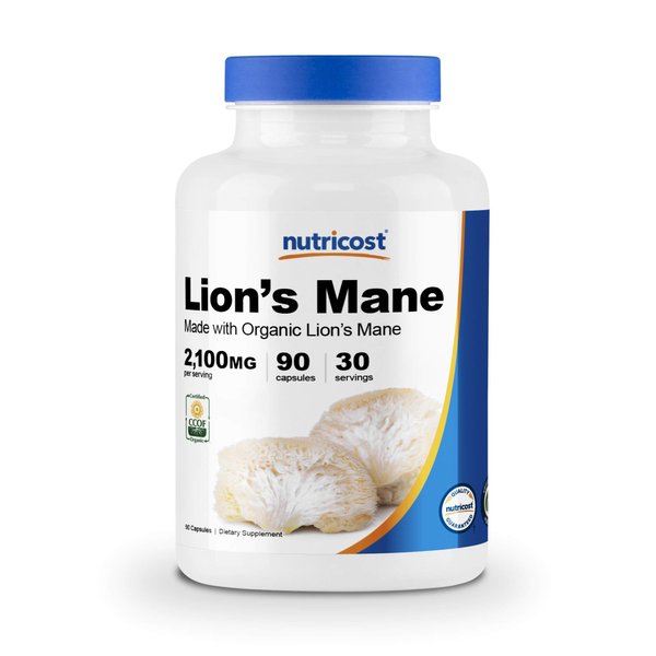 Nutricost Lion's Mane Mushroom Capsules 1650mg, 30 Servings - CCOF Certified Made with Organic, Vegetarian, Gluten Free, 550mg Per Capsule, 90 Capsules