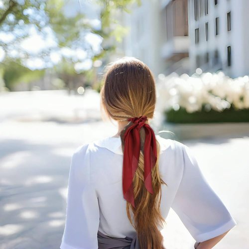 Red Silk Scrunchies for Women - Hair Scarf and Bow Accessories, Satin Christmas Hair Ties, 2pcs