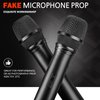 Facmogu 2PCS Fake Microphone Prop, Black Plastic Realistic Pretend Microphone Props for Kids, Fake Pretend Play Mic Toy Kids Mic Props for Karaoke Costume Christmas Cosplay Music Birthday Party Favors