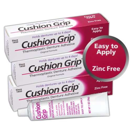 Cushion Grip Thermoplastic Denture Adhesive, 1 oz (Pack of 3) Make Your Denture Fit Snug Again for Up to 4 Days [Not a Glue Adhesive, Acts Like a Fitting Denture Liner]