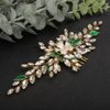 Teyglen Crystal Bride Wedding Hair Comb Bridal Flower Hair Comb Headband Handmade Rhinestone Green Leaf Headpieces Gold Hair Pieces Hair Jewelry for Women Flower Girls