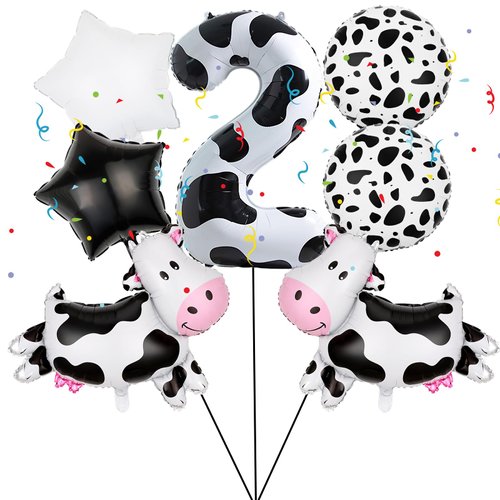 7 PCS Cow Foil Balloons,Cow Mylar Foil Balloon 2nd Cow Farm Animal Theme Party Supplies Baby Shower Birthday Party Decorations(2nd)