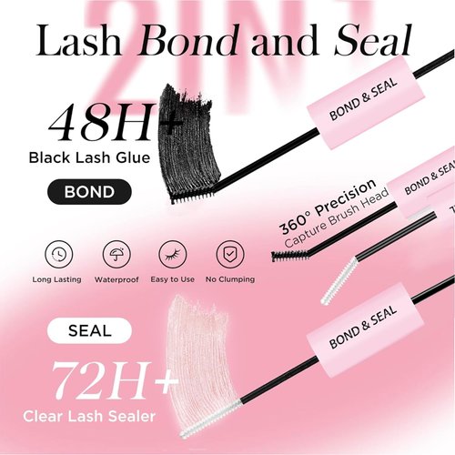 Bond and Seal Lash Glue, Lash Cluster Glue, Waterproof Bond and Seal Lash Glue, 2 in 1 Eyelash Glue for Eyelash Clusters Strong Hold, Long Retention 48-72 Hours DlY Eyelash Extensions Glue, Yaiseiko