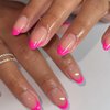 Hot Pink French Tip Cute Press on Nails Medium Acrylic Nails Almond Glossy Nude Stick On Nails 24PCS Gel Glue On Nails Kit for Women and Girls