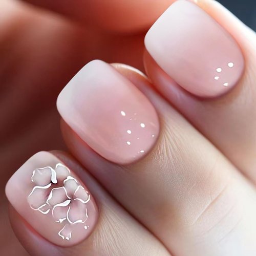 Gufonkod Short Press on Nails Square Acrylic Nails Press Ons False Fake Nails with Glue on Nails Flowers Design Artificial Stick on Nails 24 Pcs