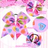 Whaline 4Pcs Valentine's Day Cheer Hair Bows Scrunchies Romantic Conversation Heart Prints Grosgrain Ribbon Bow Hair Band Candy Heart Ponytail Holder for Women Birthday Costume Supplies