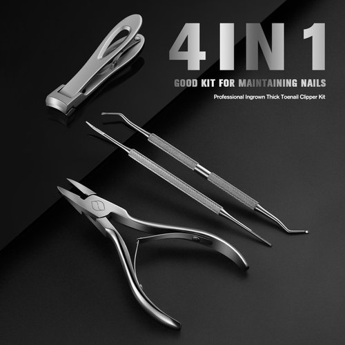 FERYES 4PCS Ingrown Toenail Kit – Toenail Clippers for Thick and Ingrown Toenails, Toe Nail Clipper with Thick Toenail File and Toenail Lifter - Complete Toenail Care Set for Men and Women