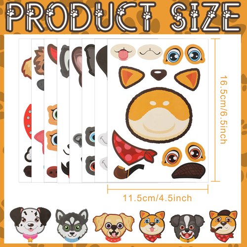 Sinmoe 48 Sheets Dog Stickers Make a Face Make Your Own Dog Stickers Puppy Party Favors Stickers Cute Animal Stickers for Kids Birthday Gift DIY Craft Zoo Farm Themed Party Supplies Teacher Rewards