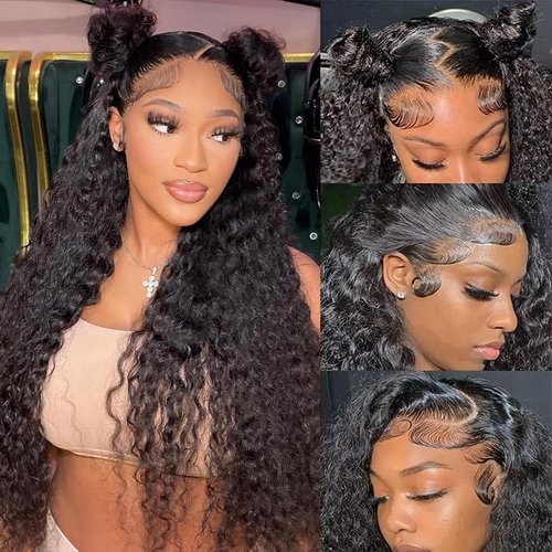 SQU&CIR 28 Inch Deep Wave Lace Front Wigs Human Hair 180% Density 13x4 HD Lace Front Wigs Human Hair Deep Curly Lace Frontal Wigs Human Hair Pre Plucked with Baby Hair