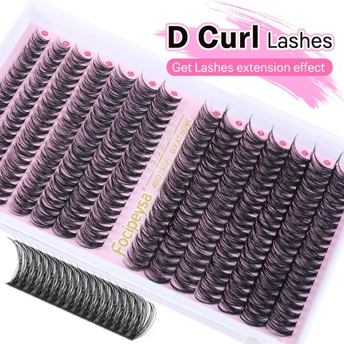 Focipeysa Eyelash Extension Kit D Curl Lash Clusters 280pcs DIY Lash Extension Kit 40D Individual Lashes with Lash Bond and Remover Lash Applicator DIY Lashes Kit for Individual Eyelashes Beginners