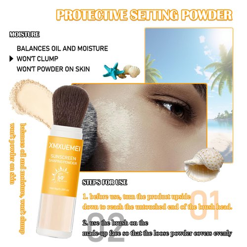 Mineral Sunscreen Setting Powder SPF 50+ PA++++,Translucent Powder Sunscreen for Face,Lasting Matte Oil Control Brush Face Powder,Lightweight & Water Resistant Makeup Setting Powder